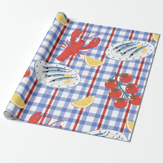 Medelhavet Sjöfodsmarknadsmönster (3) Presentpapper (Utrullad)