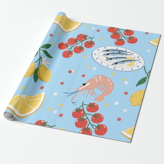 Medelhavet Sjöfodsmarknadsmönster (5) Presentpapper (Utrullad)