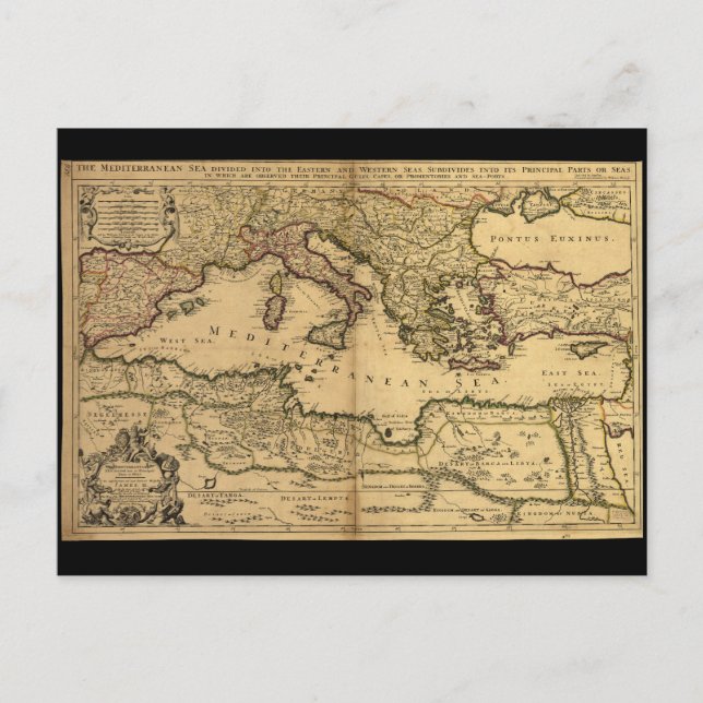 Medelhavet som är uppdelat i sin huvuddel vykort (Framsida)