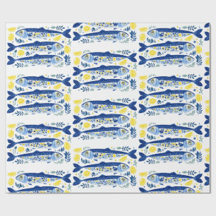 Medelhavet Sommar Blå och Gula Sardiner Presentpapper