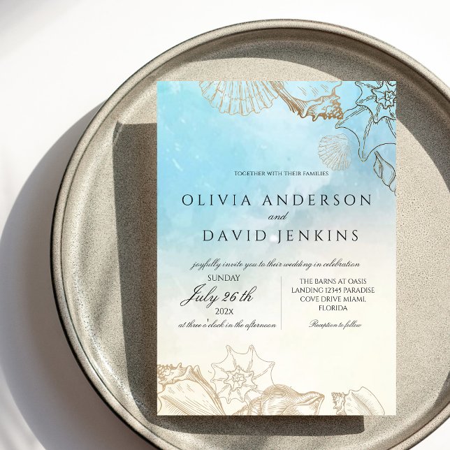 Medelhavet, vattenfärg Elegant bröllop Inbjudningar (Skapare uppladdad)