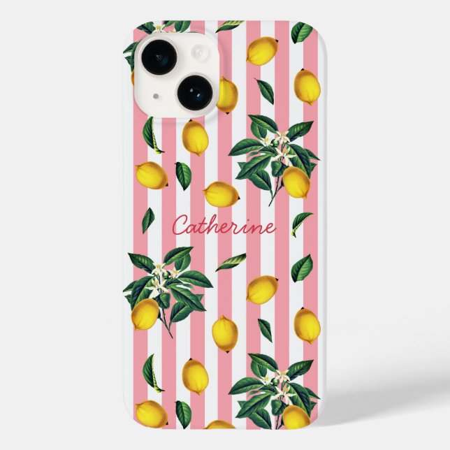 Medelhavet Vintage Citroner Rosa Ränder Namn (Baksida)