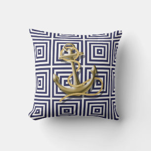 Medelhavets blå grekiska Mönster Nautical Anchor Kudde