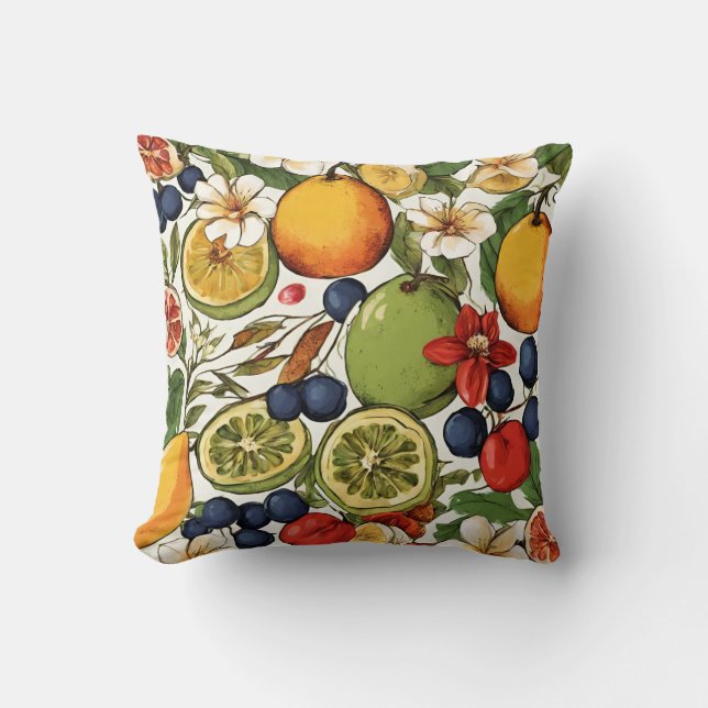 Medelhavets citroner, limoner och blommor. Målade Kudde (Framsida)