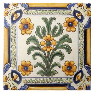 Medelhavets Gult Land Flower Blommigt Kakelplatta