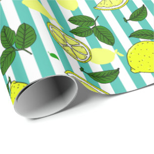Medelhavets Gult Lemons på Teal Blue Rand Presentpapper