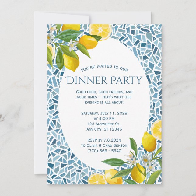 Medelhavets innersta Party Blue Mosaic Tile Spara Datumet (Framsida)