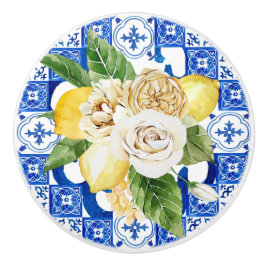 Medelhavets Italien Siciliblå plattor med citroner Knopp