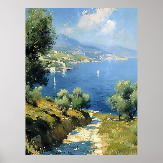 Medelhavets olivlund vid havet  poster (Framsidan)