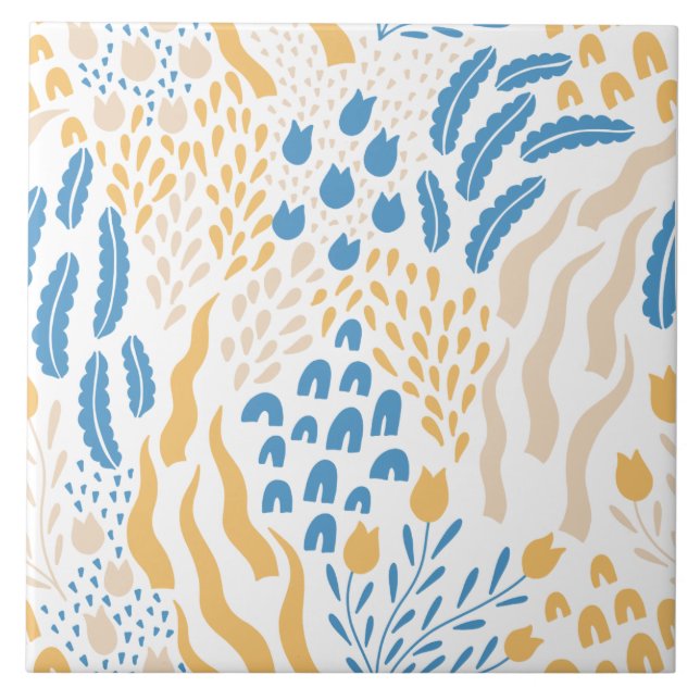 Medelhavets Orange Blue Rosa Blommönster Cute Kakelplatta (Framsidan)