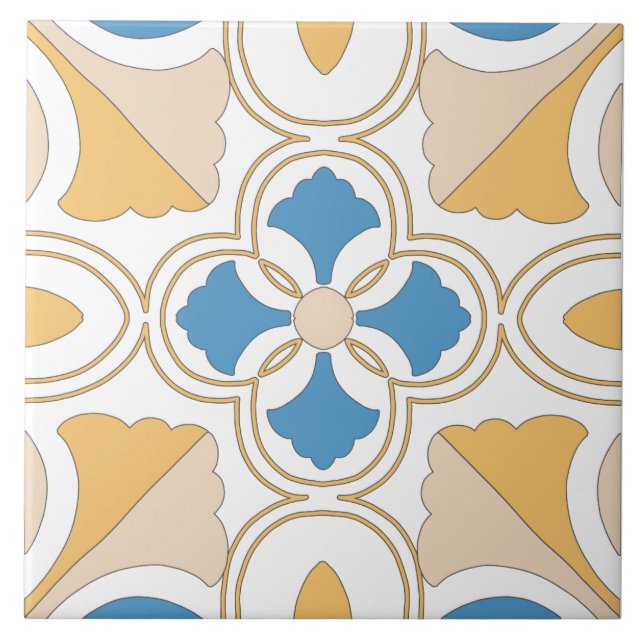 Medelhavets Orange Blue Rosa Geometric Andalouse Kakelplatta (Framsidan)