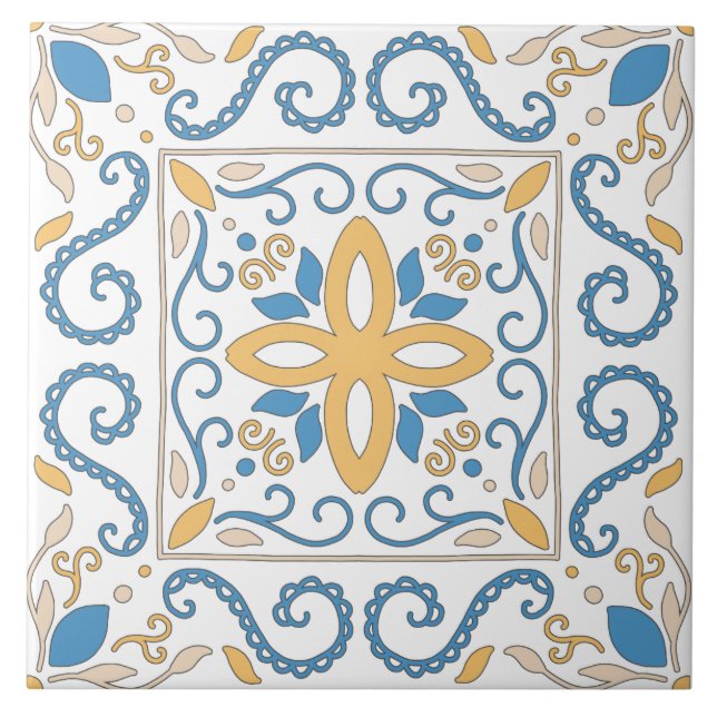 Medelhavets Orange Blue Rosa Geometric Andalouse Kakelplatta (Framsidan)