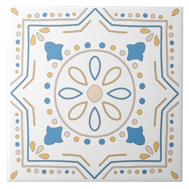 Medelhavets Orange Blue Rosa Geometric Andalouse Kakelplatta (Framsidan)