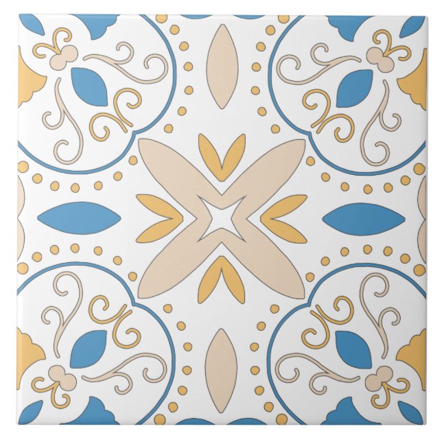 Medelhavets Orange Blue Rosa Geometric Andalouse Kakelplatta (Framsidan)