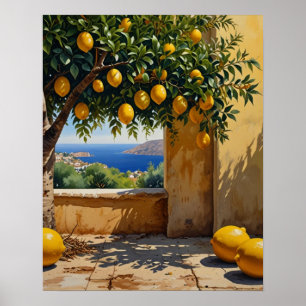 Medelhavets Orange Träd Liggande kontur Poster