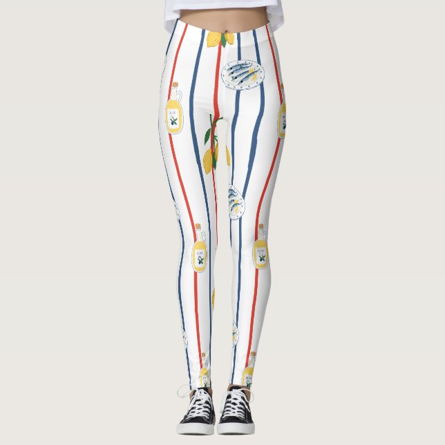 Medelhavets sardiner och citroner mönster leggings (Framsida)