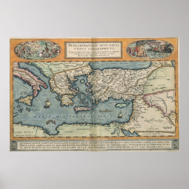 Medelhavets vintage Karta (1584) Poster (Framsidan)