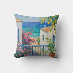 Medelhavs Balkong Citron Bougainvillea Havsutsikt Kudde