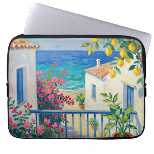 Medelhavs balkong Citron Bougainvillea Havsutsikt Laptop Fodral