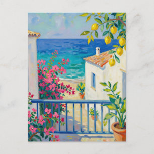 Medelhavs balkong Citron Bougainvillea Havsutsikt Vykort