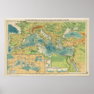 Medelhavs- Black Sea kablar, trådlösastationer Poster