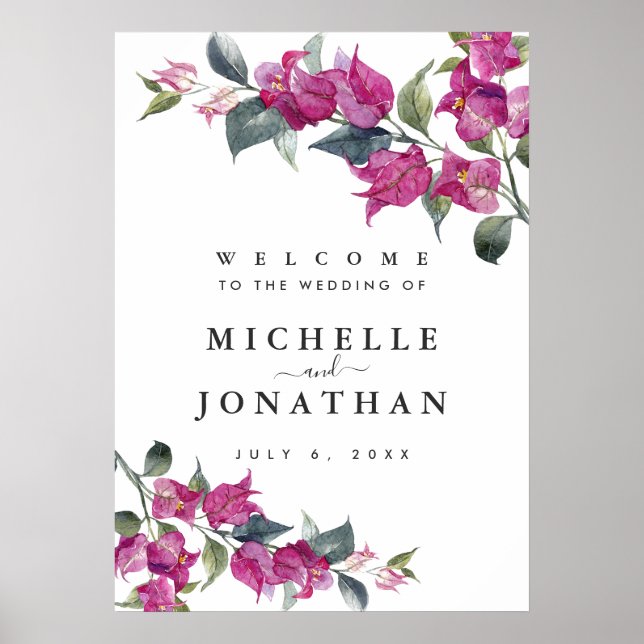 Medelhavs Bougainvillea Bröllop Välkomstskylt Poster (Framsidan)