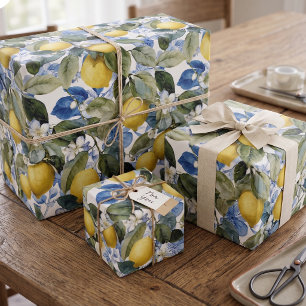 Medelhavs citron botaniskt citrusmönster presentpapper
