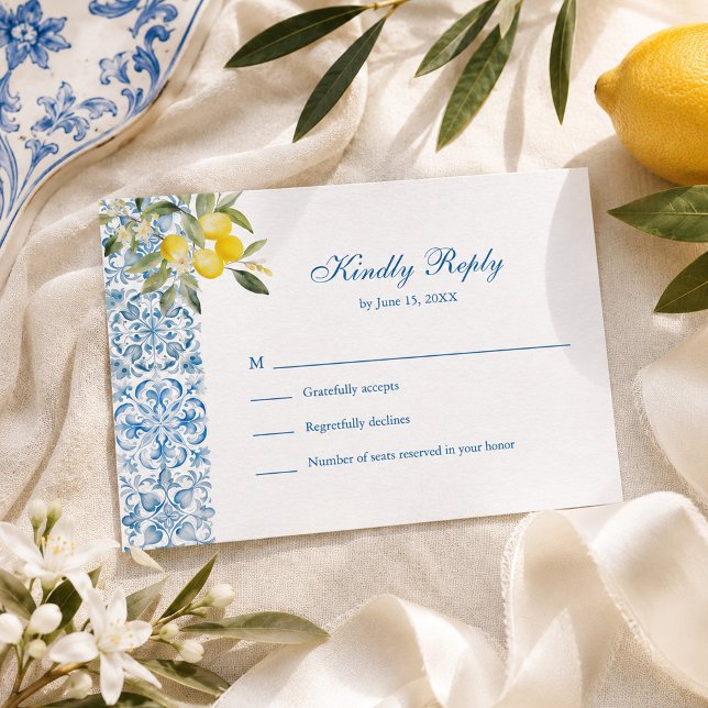 Medelhavs Citron Bröllops RSVP OSA Kort (Mediterranean Lemon Wedding RSVP Card)