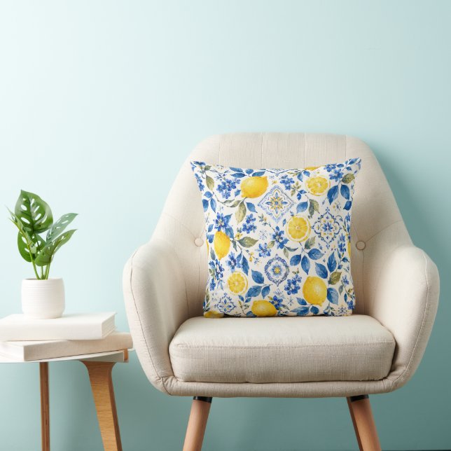 Medelhavs citron citrus med blå blommor kudde (Stol)