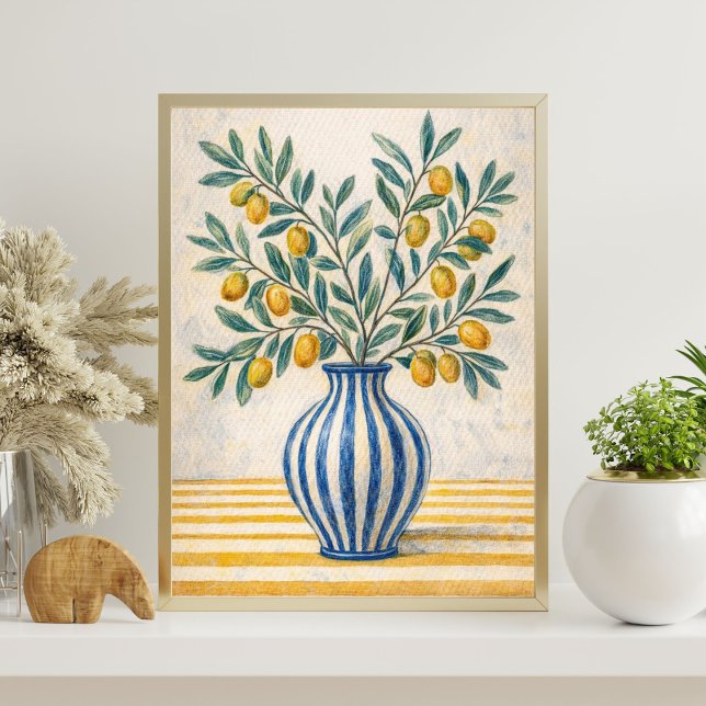 Medelhavs citron gren i blå vas - rustik poster (Skapare uppladdad)