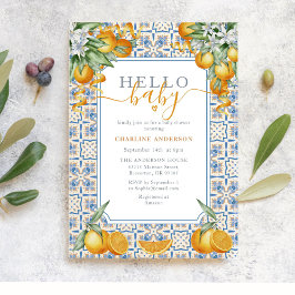 Medelhavs Citrus Baby Shower Inbjudningar