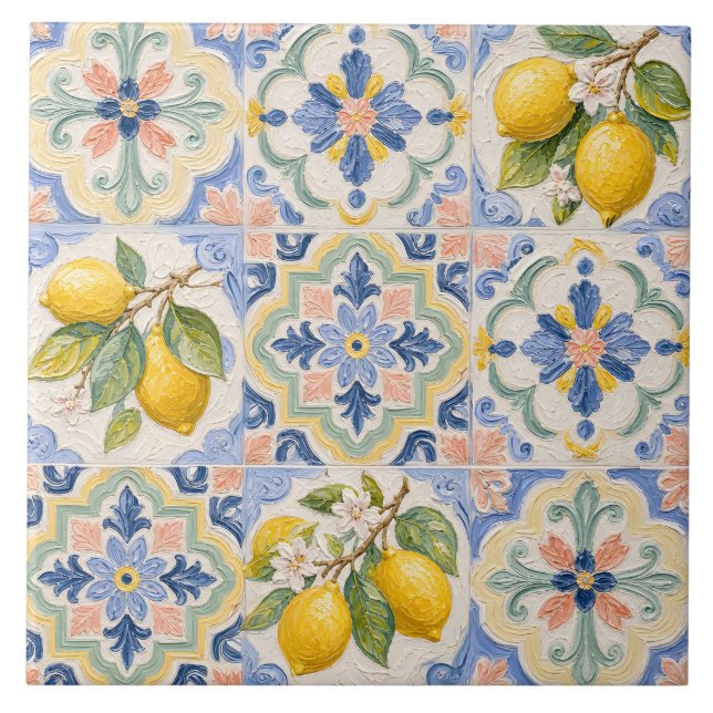 Medelhavs Citrus Majolica Kakelplattmönster Kakelplatta (Framsidan)