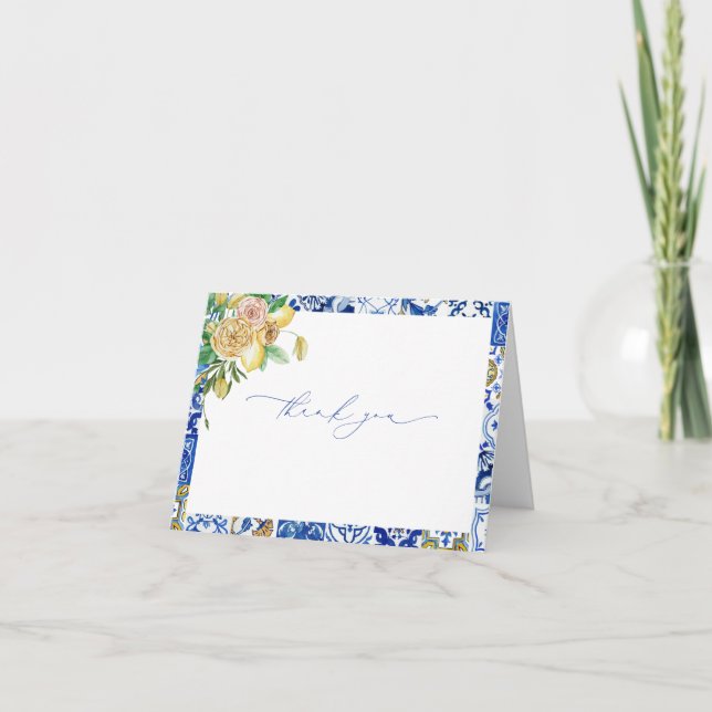 Medelhavs-inspirerad bröllopsfest med citron tackk tack kort (Framsida)