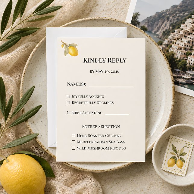 Medelhavs Italiensk Kust Lyx Bröllop OSA Kort (RSVP Card, part of the luxury mediterranean wedding theme collection)
