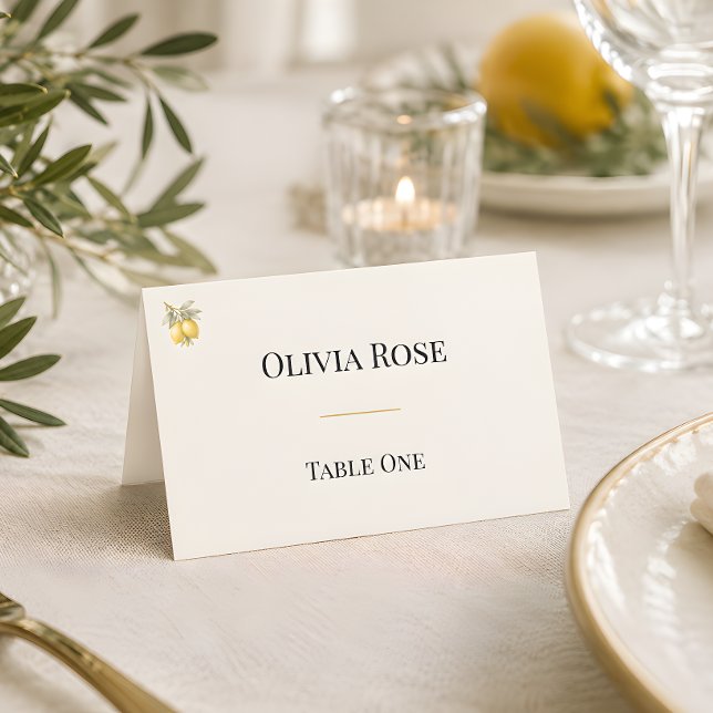 Medelhavs Italiensk Kust Lyx Falt Placeringskort (Table number card for the Mediterranean themed wedding reception)