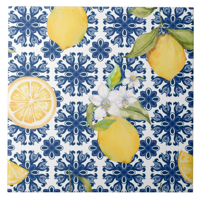 Medelhavs Lemon Azulejo-mönster  Kakelplatta (Framsidan)