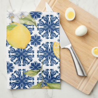 Medelhavs Lemon Azulejo-mönster Kökshandduk