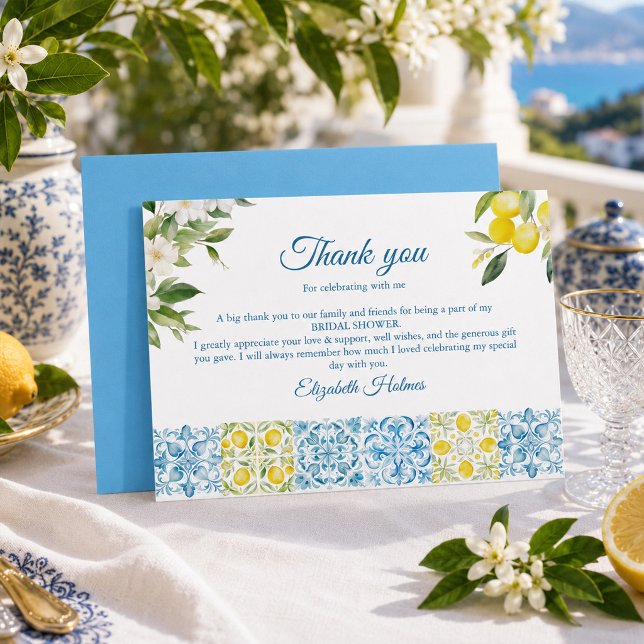 Medelhavs Lemon Bröllopsfest Tacksamhetskort Tack Kort (Mediterranean Lemon Bridal Shower Thank You Card)