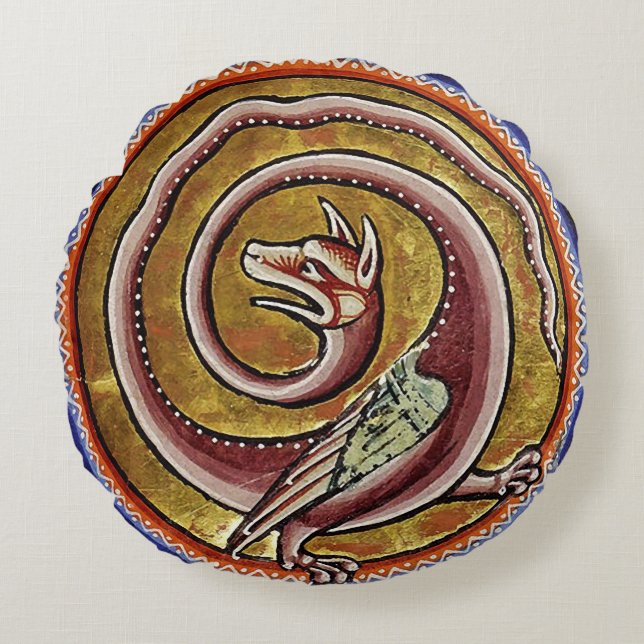 MEDELHAVSBÄSTA, SNAKE DRAGON CIRCLES RUND KUDDE (Framsidan)