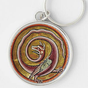 MEDELHAVSBÄSTA, SNAKE DRAGON CIRCLES RUND SILVERFÄRGAD NYCKELRING