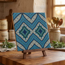 Medelhavsblå Beige Mosaik Geometriskt Mönster