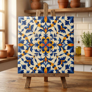 Medelhavsblå blomsterportugisisk Azulejo Kakelplatta