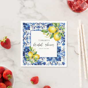 Medelhavsblå brickor Citroner Bröllopsdusch servet Pappersservett
