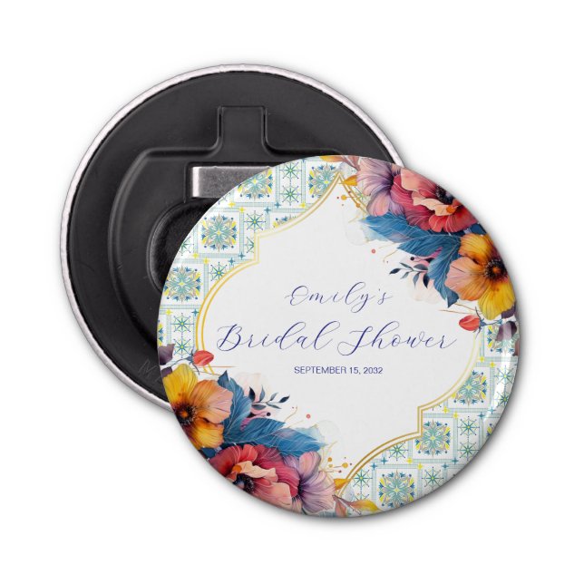 Medelhavsblå elegant bröllopsdusch flasköppnare (Framsidan)