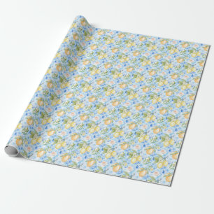 Medelhavsblå kakel gul citron akvarell presentpapper
