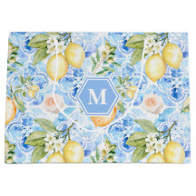 Medelhavsblå kakel Limoncello Monogramnamn