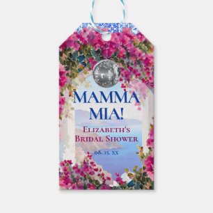 Medelhavsblå Kakel Rosa Blommor Disco Boll Presentetikett