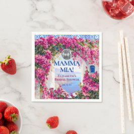 Medelhavsblå kakel rosa blommor diskokula pappersservett