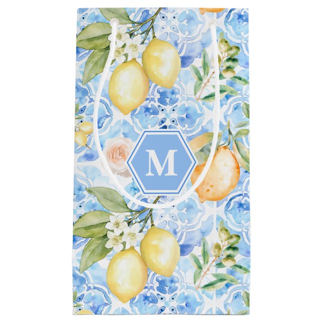 Medelhavsblå Limoncello-monogram kakel (Framsidan)