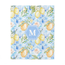 Medelhavsblå Limoncello-monogram kakel med namn